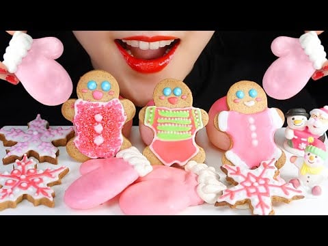PINK CHRISTMAS FOOD ASMR CHRISTMAS FOODS ASMR PINK FOOD ASMR GINGERBREAD MAN COOKIE ASMR