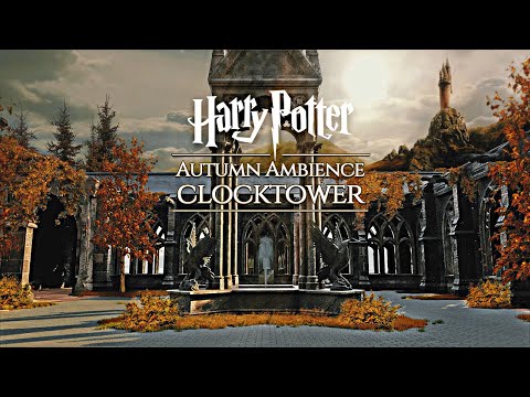 Hogwarts Autumn 🍂 Clocktower Courtyard ◈ Harry Potter Ambience / Falling Leaves + Rain showers