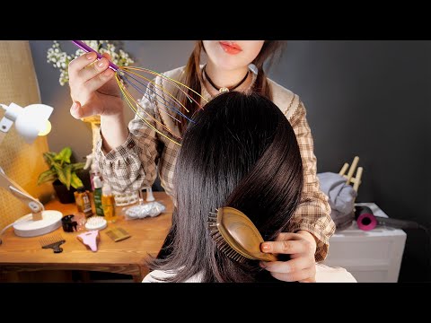 ASMR Realistic Hair Brushing & Scalp Massage on Real Head💆👩