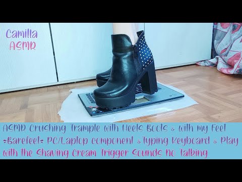 ASMR Crushing Trample with Heels Boots & with my Feet Barefeet PC/Laptop component, Typing Keyboard