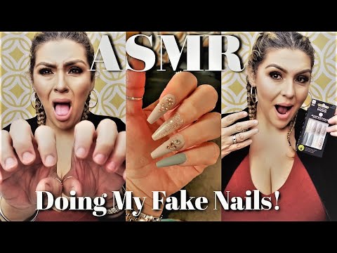 ASMR | Doing My FAKE Nails | Up Close | Chit Chat