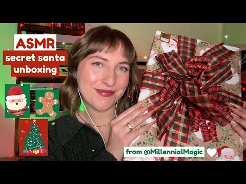 ASMR Secret Santa Unboxing🎁 Amazing Gift Haul from @MillennialMagic💚❤️ Trigger Assortment!