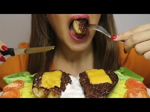 ASMR MEAT STUFFED EGGPLANT / SAFFRON RICE / GRILLED TOMATO / no talking / CREMA ASMR #asmr #mukbang