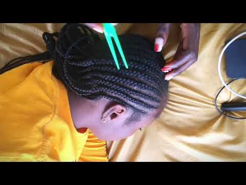 Close up scratch between braids and oiling Asmr #scratch #oiling