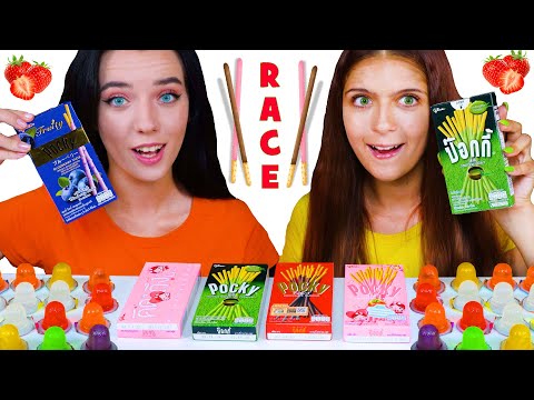 ASMR CANDY RACE WITH POCKY STICKS | EATING SOUNDS LILIBU