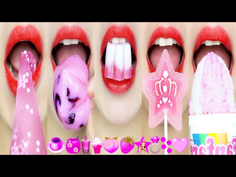 Pink🩷 Emoji Food Eating Sounds 분홍색 이모지 입술 먹방 [ASMR MUKBANG]