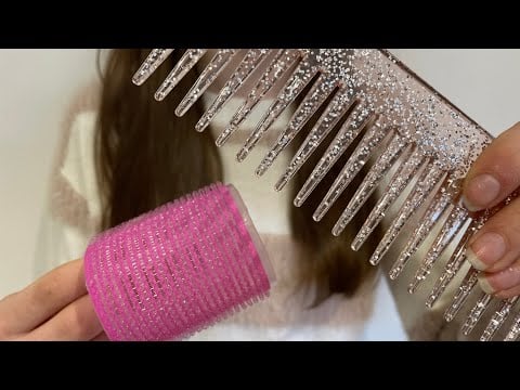 ASMR Brushing, combing + curling your hair | Velcro rollers | no talking