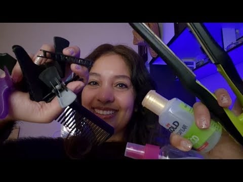 ASMR  Passando chapinha e fazendo contagem de mechas, com sons das presilhas, cremes, óleo, pente 🌿🌙