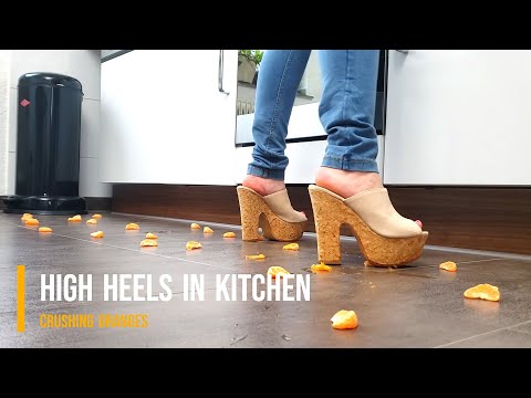 Stepping on oranges with high heels while working in the kitchen #asmr #crush #shoes #relaxing