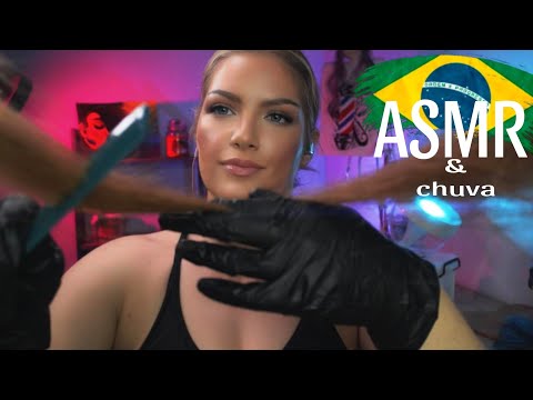 ASMR Cabeleireira Cortando, Pintando, Lavando e Secando o seu Cabelo, com barulhinho de Chuva