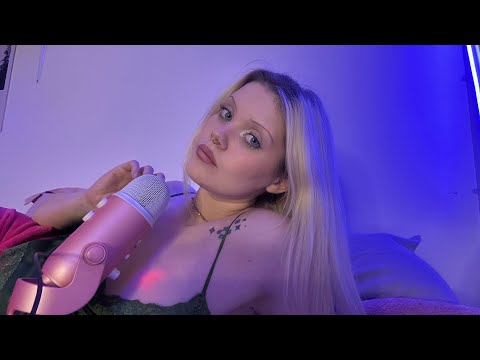 ASMR In Bed (Up close rambles, mic brushing, & mouth sounds) 💜💤