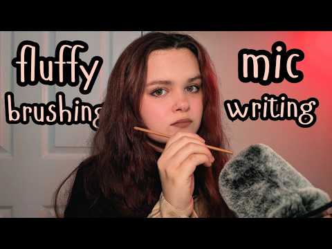 Fluffy Mic ASMR | Writing, Brushing, Scratching with Whispers for Sleep