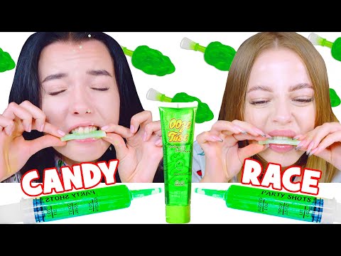 ASMR Green Jelly Candy Race | Jello Shooter, Fruits Mukbang