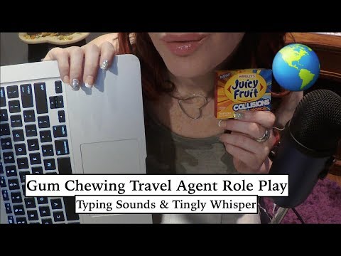 ASMR Gum Chewing Travel Agent RP.  Whisper & Typing