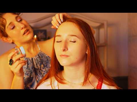 brushing her face ❤️ relaxing asmr facial treatment