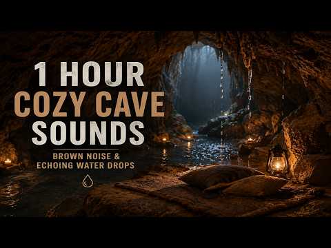 1 Hour Cozy Cave Sounds • Brown Noise & Echoing Water Drops