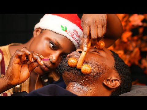 ASMR Attentive ingrown hair pulling, neck nitpicking, beard scratching and popping with gum cracking