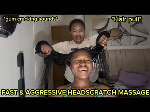 ASMR: FAST AND AGGRESSIVE HEAD SCRATCH MASSAGE,HAIR PULLING ON NEW BRAIDS,INTENSE GUM CRAFK SOUNDS 