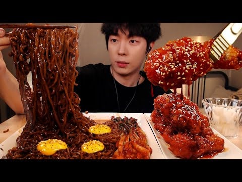 MUKBANG | 오리지널 짜파게티 & 양념 치킨먹방! | BLACK BEAN NOODLES & FRIED CHICKEN EATING SOUND [SIO ASMR 시오]