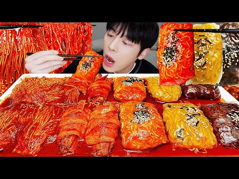 ASMR MUKBANG | 직접 만든 불닭 버섯 불닭쌈 먹방 & 레시피 FRIED CHICKEN AND FIRE NOODLES EATING