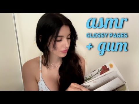 asmr glossy page turning with gum chewing (whispered)🌸💐🌼🌹🪻🌻