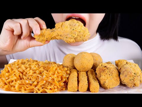 ASMR MUKBANG | Carbo Buldak Fire Noodles and Bburinkle Chicken, Cheese Balls, Cheese Sticks