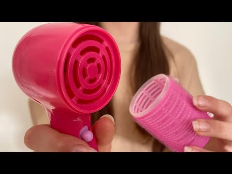 ASMR Brushing + Curling your hair | Velcro Rollers | Lo-fi | lens combing | Spray sounds  no talking