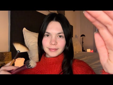 ASMR soft whispered face brushing and face touching | hand movements | relax and sleep (gloves) 😴