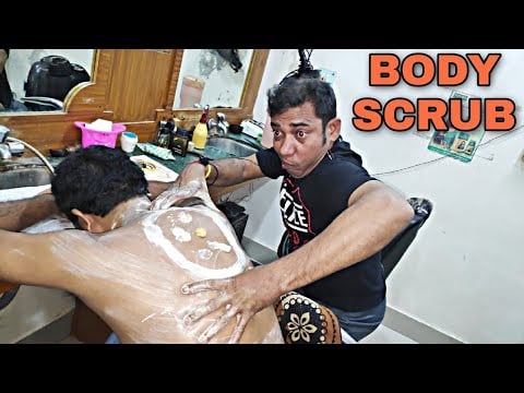 Asim barber Beautiful body scrub method | Upper body massage with back & neck cracking ASMR