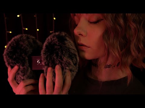 ASMR | sleepy ear to ear Whispering & cozy fluffy mic sounds - binaural, close up, scratching