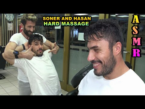 ASMR BARBER HARD MASSAGE (SONER AND HASAN) &LOUD CRACK& head, back, face, eyebrow, neck, ear massage