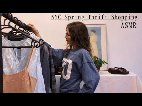 ASMR Spring Thrifting in NYC Roleplay 🚕 Sustainable Vintage Fashion 🚕 Fabric Sounds, Tapping 🚕