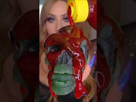 Trying *NEW* Crystal Candy Skull WITH Chamoy & Sour Dip! 🍭💀✨️ #asmr #mukbang #fyp @silkygem