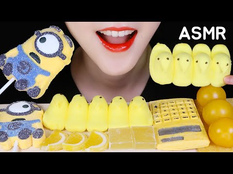 YELLOW FOOD ASMR PEEPS MARSHMALLOW, EDIBLE CALCULATOR, BOSTON CANDY, JEWEL CANDY ASMR