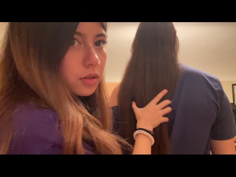 Kind of asmr!?!? Brushing and braiding my friends hair