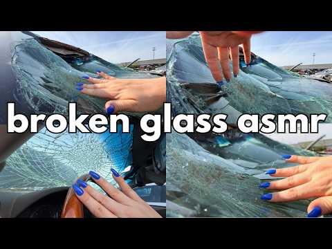 glass ONLY asmr in junkyard on broken windshields