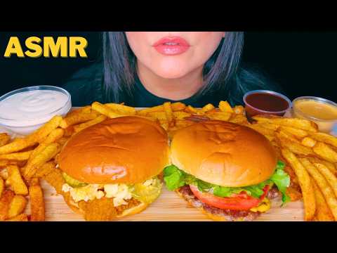 ASMR FRIED CHICKEN SANDWICH, CHEESEBURGER AND FRIES | CRUNCHY EATING SOUNDS | NO TALKING