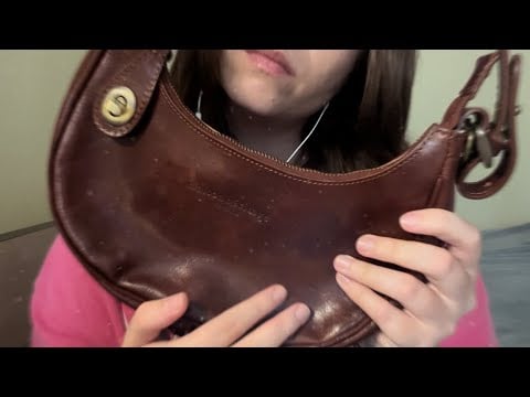 ASMR vintage leather bag sounds | softly whispering "go to sleep"