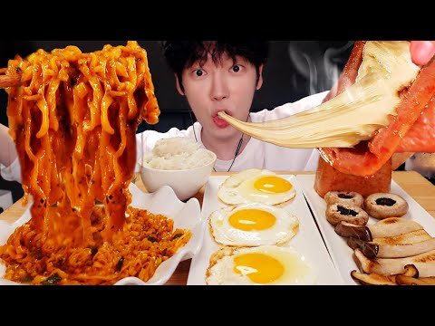MUKBANG 집밥! 파기름 까르보 불닭볶음면, 치즈스팸, 계란, 밥, 김 먹방 KOREAN HOME FOOD الأرز المنزل Nhà gạo [SIO ASMR 시오]