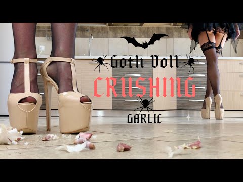Goth Doll vs. Garlic! High Heels Crushing Food! Oddly Satisfying ASMR
