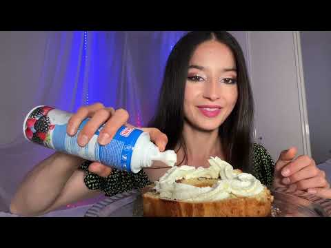 I ate a WHOLE cake with cream spray🍰 ASMR #asmr #asmrsounds #asmreating #asmrmukgbang