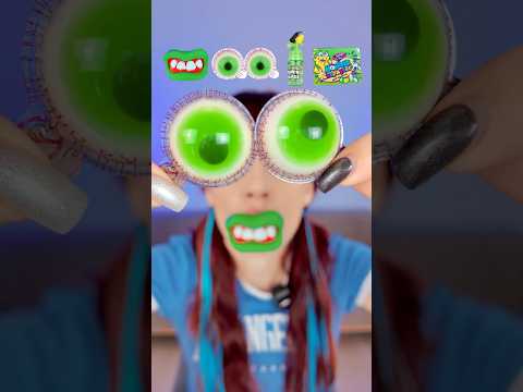 ASMR 💚 Green Gummy Eyeballs, Lollipop, Candy Spray #mukbang