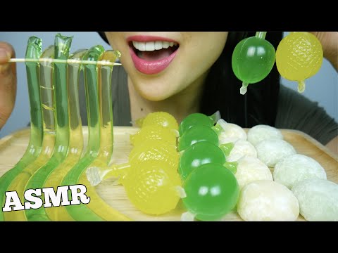 ASMR GREEN YELLOW MOCHI TIKTOK FRUIT NOODLE JELLY (EATING SOUNDS) NO TALKING | SAS-ASMR *BIG MESS