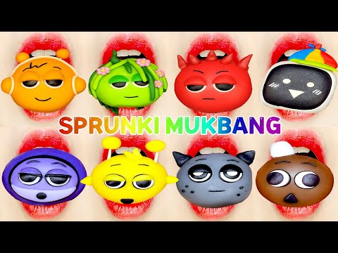 SPRUNKI emoji food (sticky sweet bean cake, mochi) 스프런키 캐릭터 이모지 먹방 eating sounds [ASMR MUKBANG]