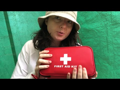 ASMR You scraped your knee while camping! Medical RP (tweezing, cleaning, bandaging)