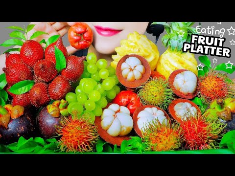 ASMR EATING FRUITS PLATTER (RATTAN,RAMBUTAN ,GRAPES, PINEAPPLE, WATER APPLES, MANGOSTEEN) |LINH-ASMR