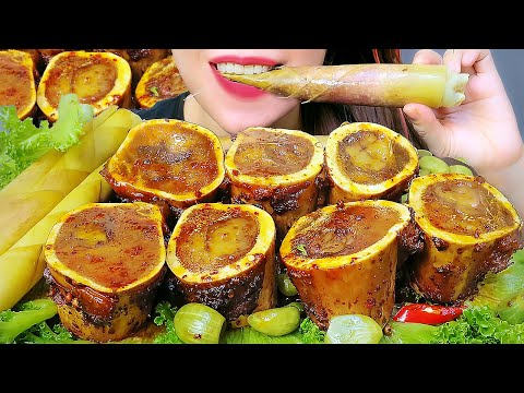 ASMR SPICY BEEF BONE , PICKLE GARLIC , PICKLE BAMBOO , EATING SOUNDS | LINH-ASMR