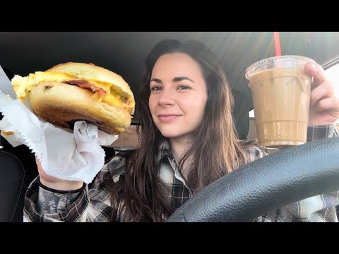 ASMR • Bacon Egg & Cheese Bagel and Cold Brew Mukbang 🥯☕️ (Soft-Spoken)