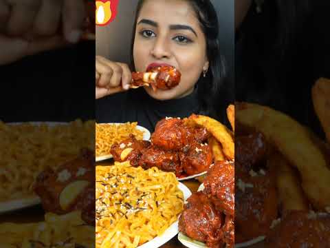 Eating Cheesy Spicy Korean Chicken Fire Noodles,Leg Piece Street Food ASMR Eating Mukbang Challenge