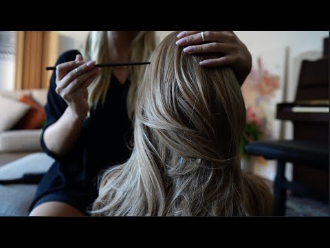 ASMR soft spoken scalp massage, back tracing and hairplay with super soft hand movements